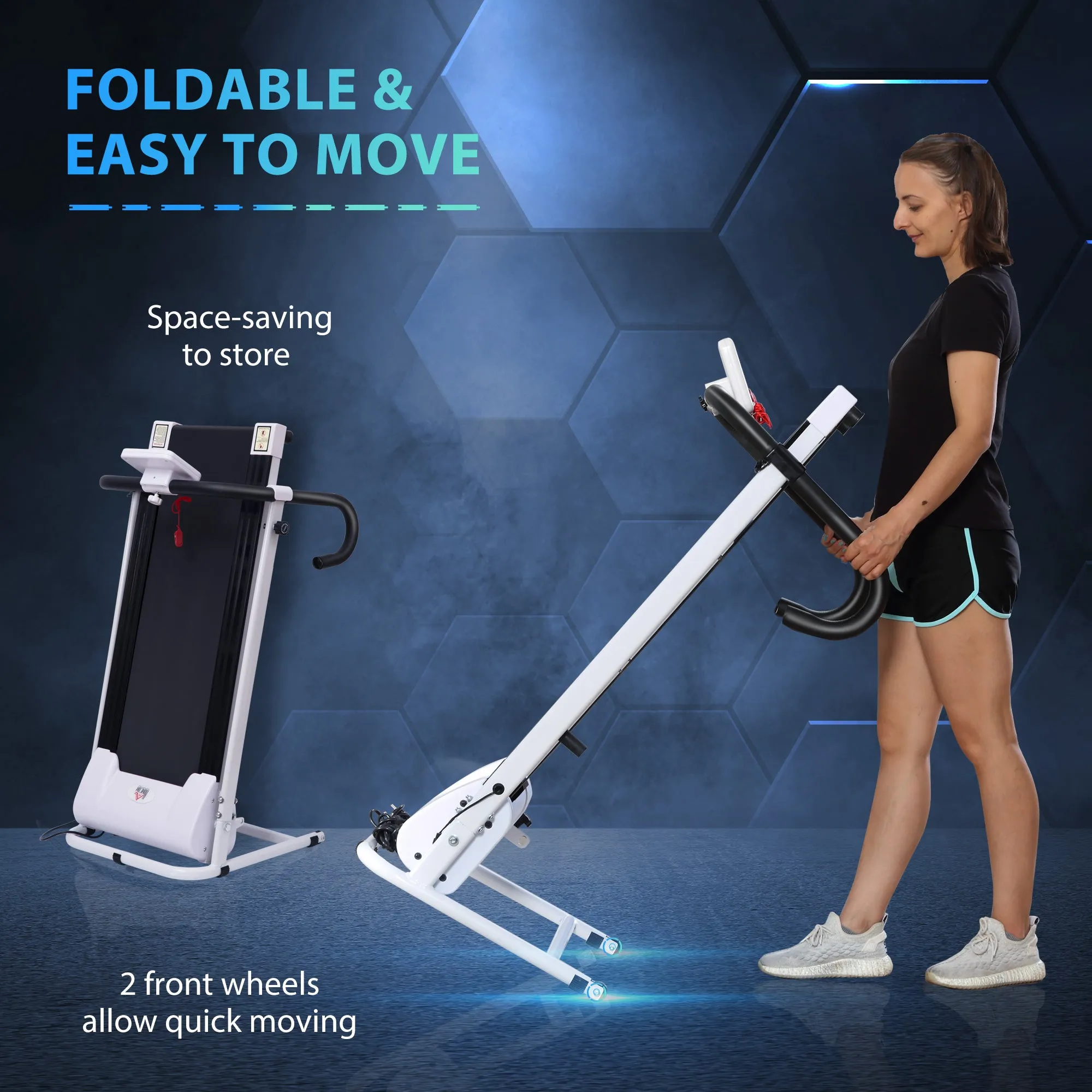 1.25HP Motorised Electric Treadmill, 10km/h Folding Running Machine, Gym Fitness Exercise with LCD Monitor, White