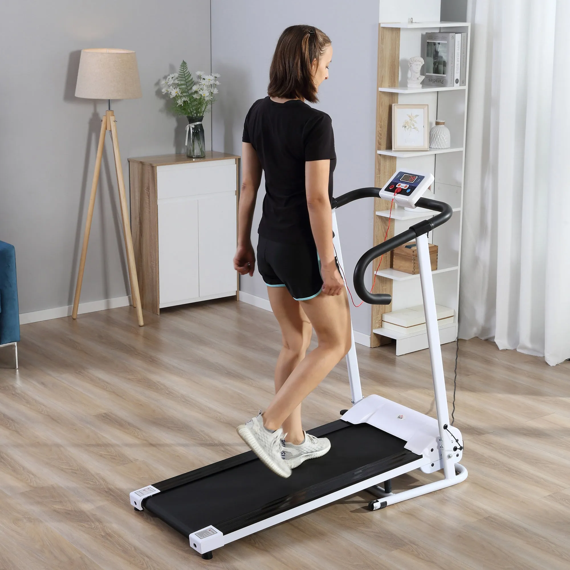 1.25HP Motorised Electric Treadmill, 10km/h Folding Running Machine, Gym Fitness Exercise with LCD Monitor, White