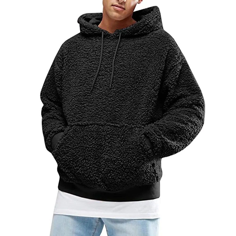 2020 autumn and winter plush plush hooded men's sweater jacket