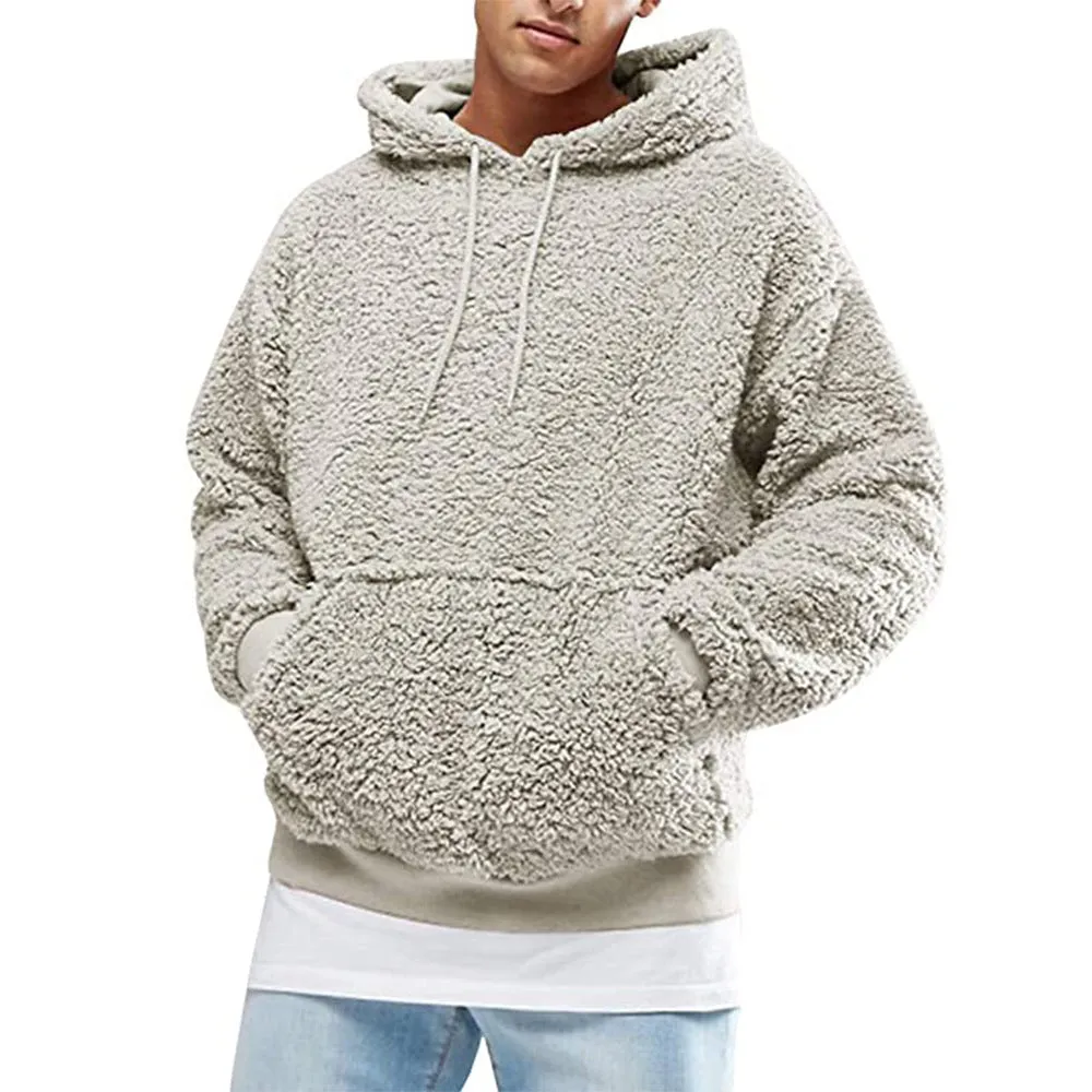 2020 autumn and winter plush plush hooded men's sweater jacket