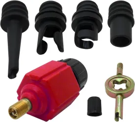 4 in 1 inflatable Pump Air Valve Converter Adapter with 4 Air Valve Nozzles for Inflatable Boat, Stand Up Paddle Board, Inflatable Bed - Red