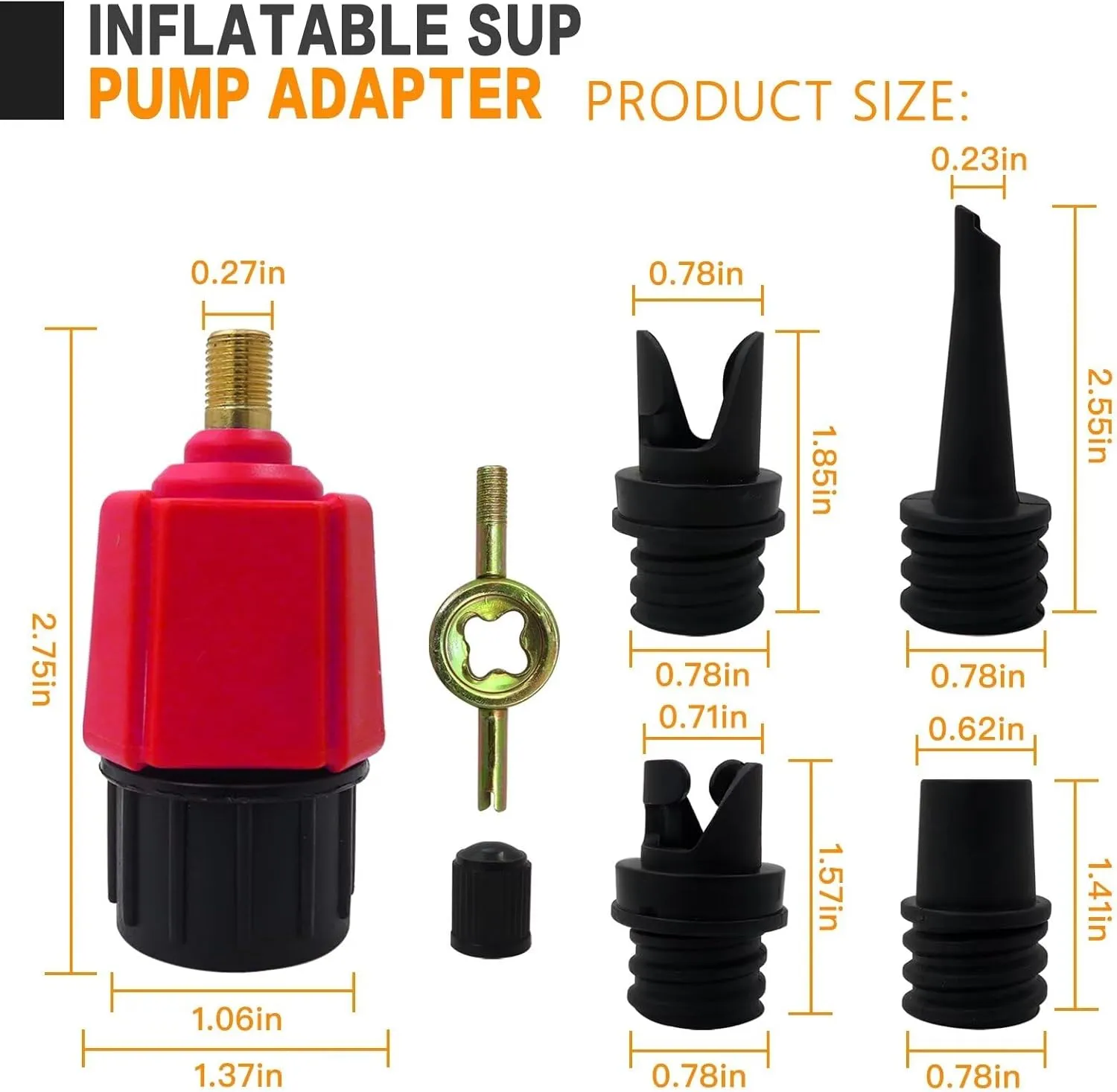 4 in 1 inflatable Pump Air Valve Converter Adapter with 4 Air Valve Nozzles for Inflatable Boat, Stand Up Paddle Board, Inflatable Bed - Red