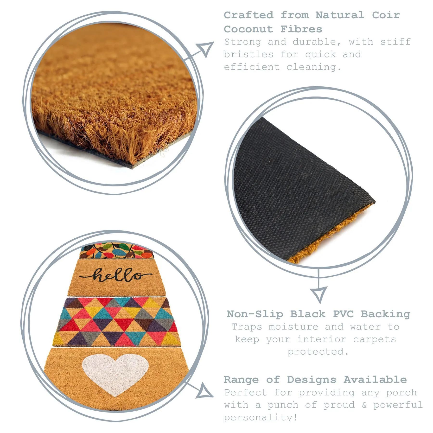 60cm x 40cm Black Hello Coir Door Mat - By Nicola Spring