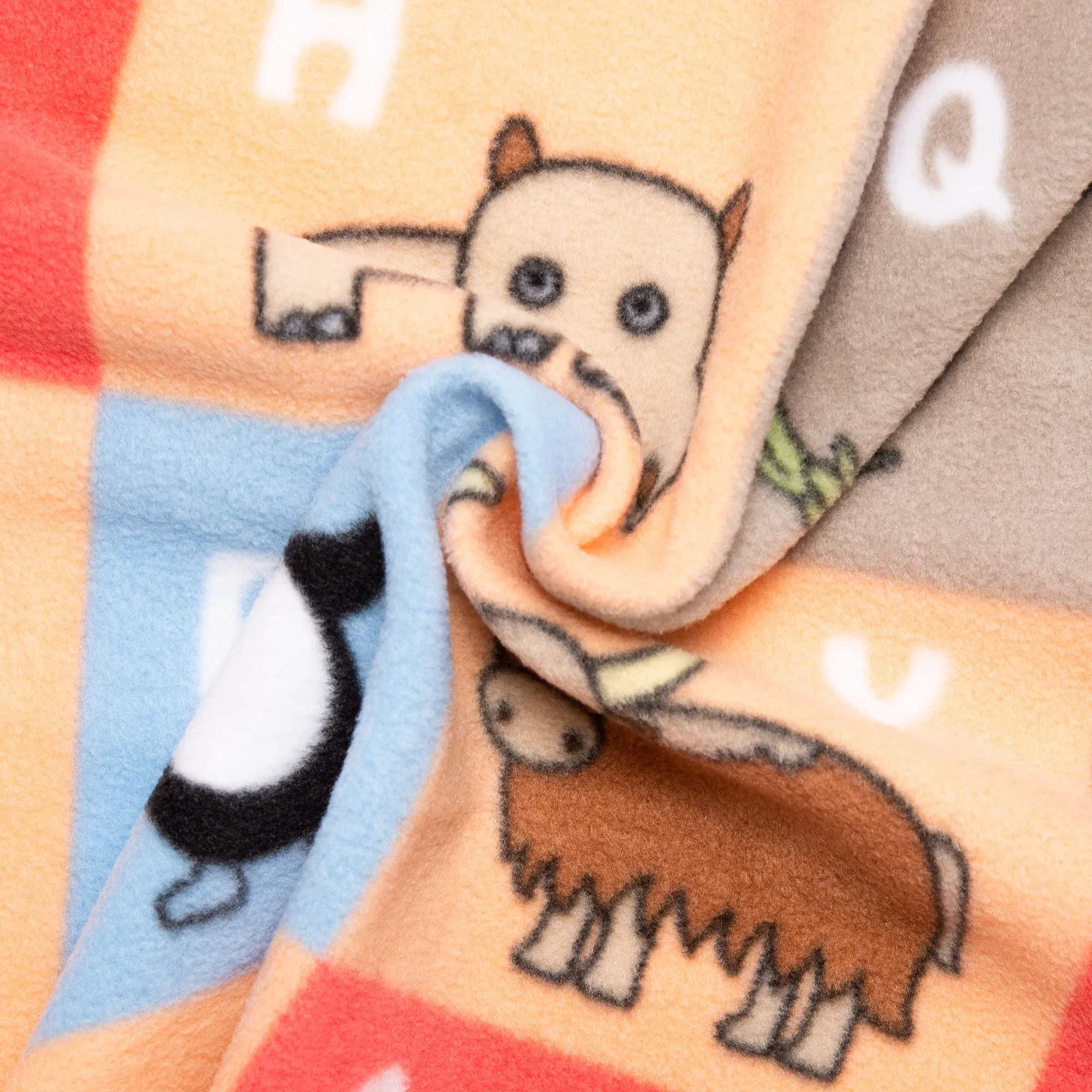 Anti Pill Fleece Print - SLIPPY - Animals box - Peach