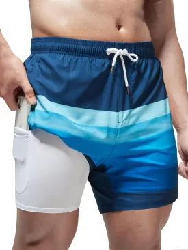 Arcweg Mens Swimming Trunks 2 in 1 with Boxer Liner 5.5" Quick Dry Swimwear Bathing Suit Swim Shorts with Zipper Pockets