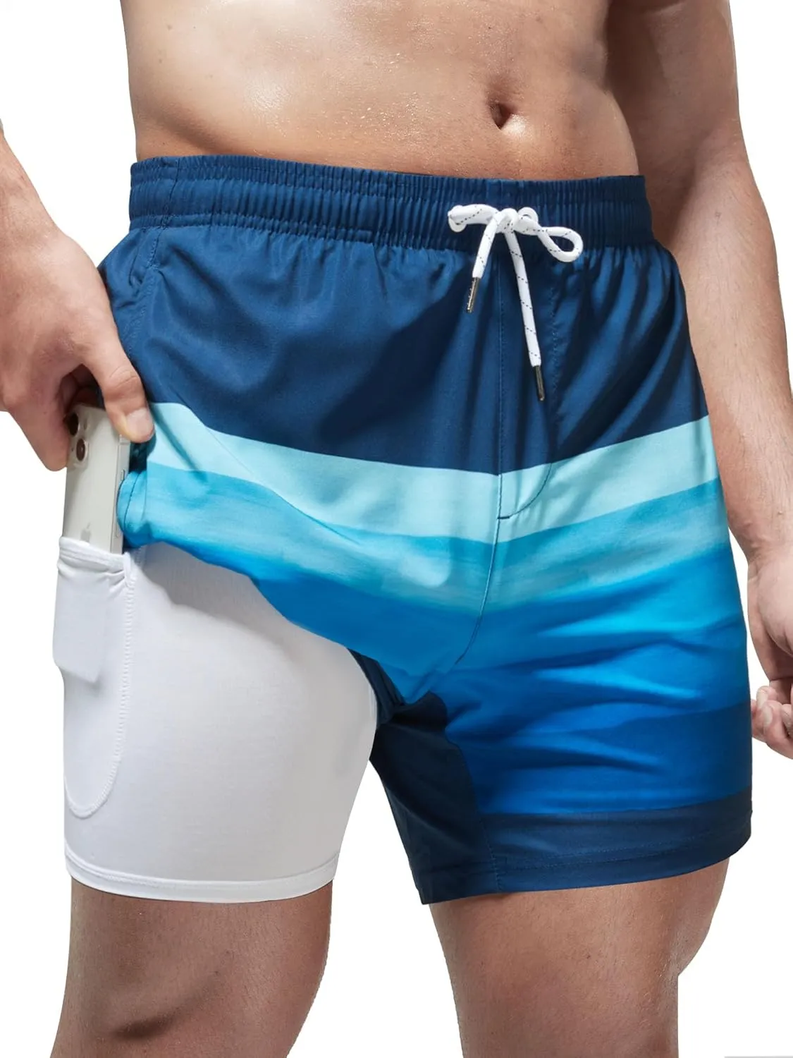 Arcweg Mens Swimming Trunks 2 in 1 with Boxer Liner 5.5" Quick Dry Swimwear Bathing Suit Swim Shorts with Zipper Pockets