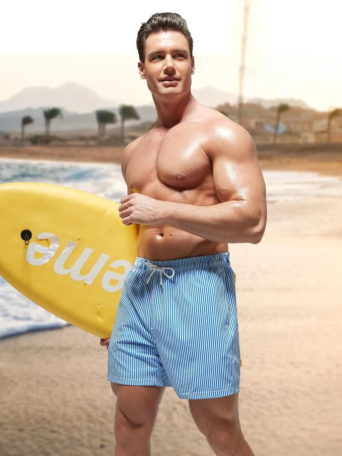 Arcweg Mens Swimming Trunks 2 in 1 with Boxer Liner 5.5" Quick Dry Swimwear Bathing Suit Swim Shorts with Zipper Pockets