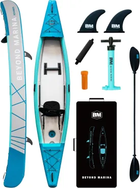 BEYOND MARINA Inflatable Kayak 1 & 2 & 3 Person Adult- Full Drop Stitch Kayak with Aluminum Paddles, Seats, Footrests, Pump, Fins