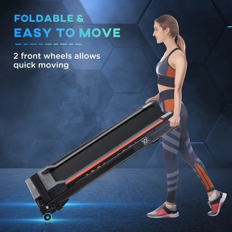 Black Steel Folding Motorized Treadmill with LCD Monitor