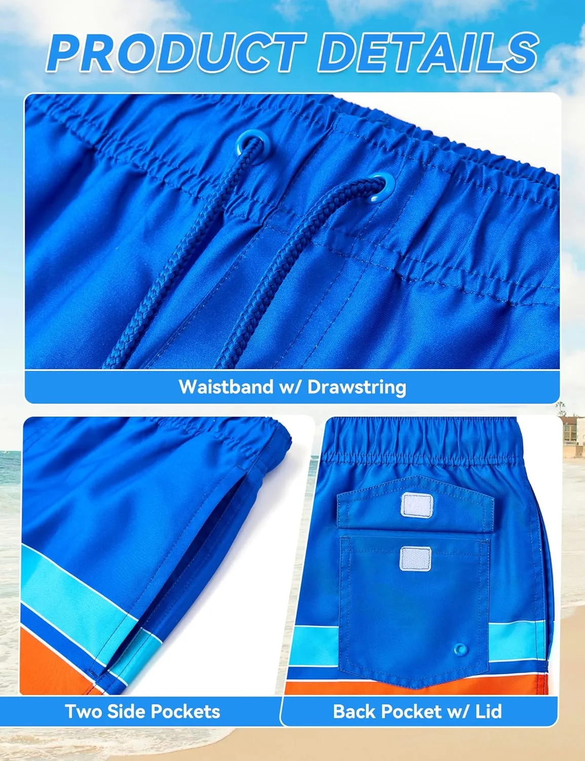 Boys Swim Trunks Quick-Dry w/Ultra Soft Jersey Lining Premium Eco Material UPF 50 