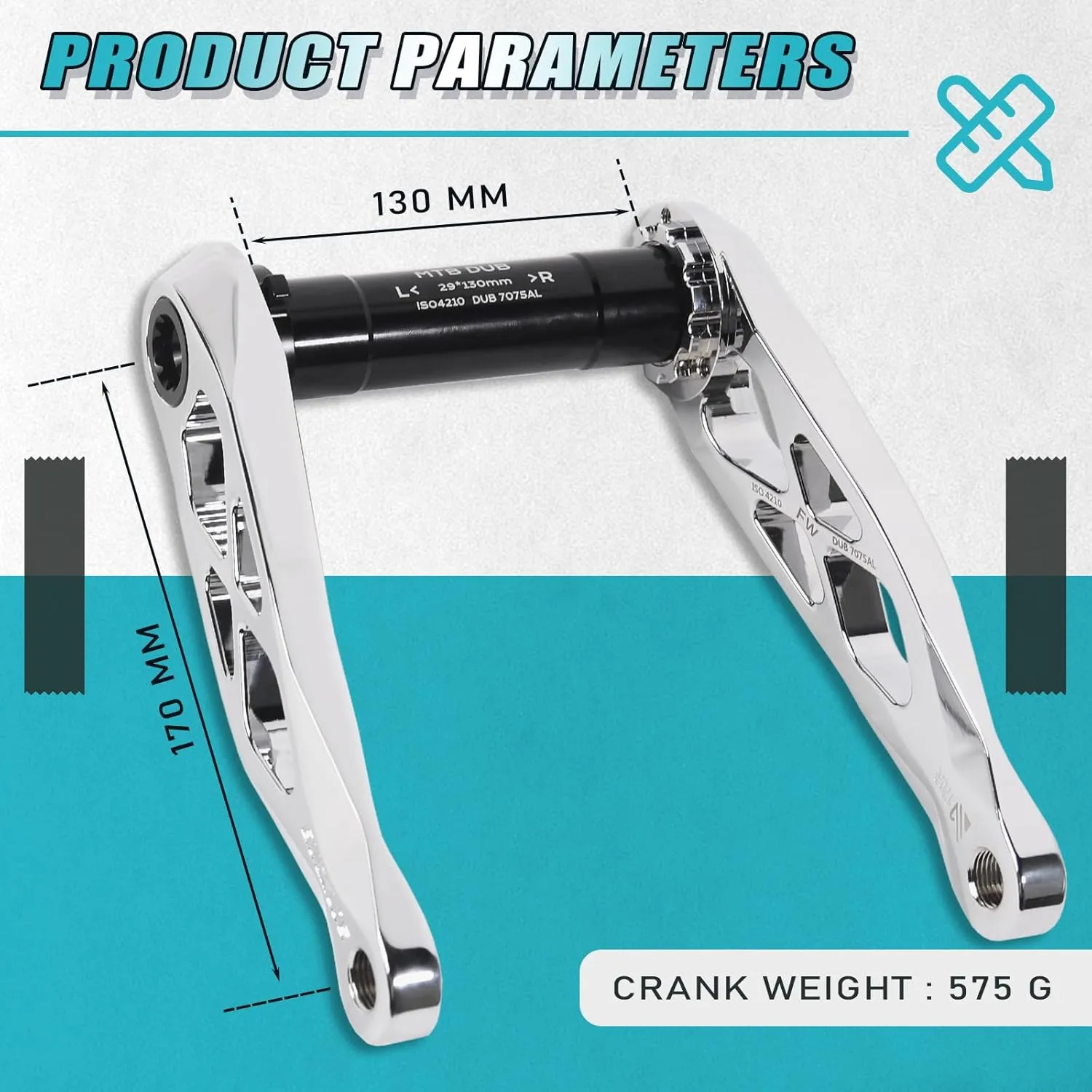 BUCKLOS MTB Mountain Bike Crank Arm Set with Bottom Bracket -170MM Aluminum Alloy Hollowtech Direct Mount Single Speed Cranksets for BMX DH AM XC Black/Titanium/Silver