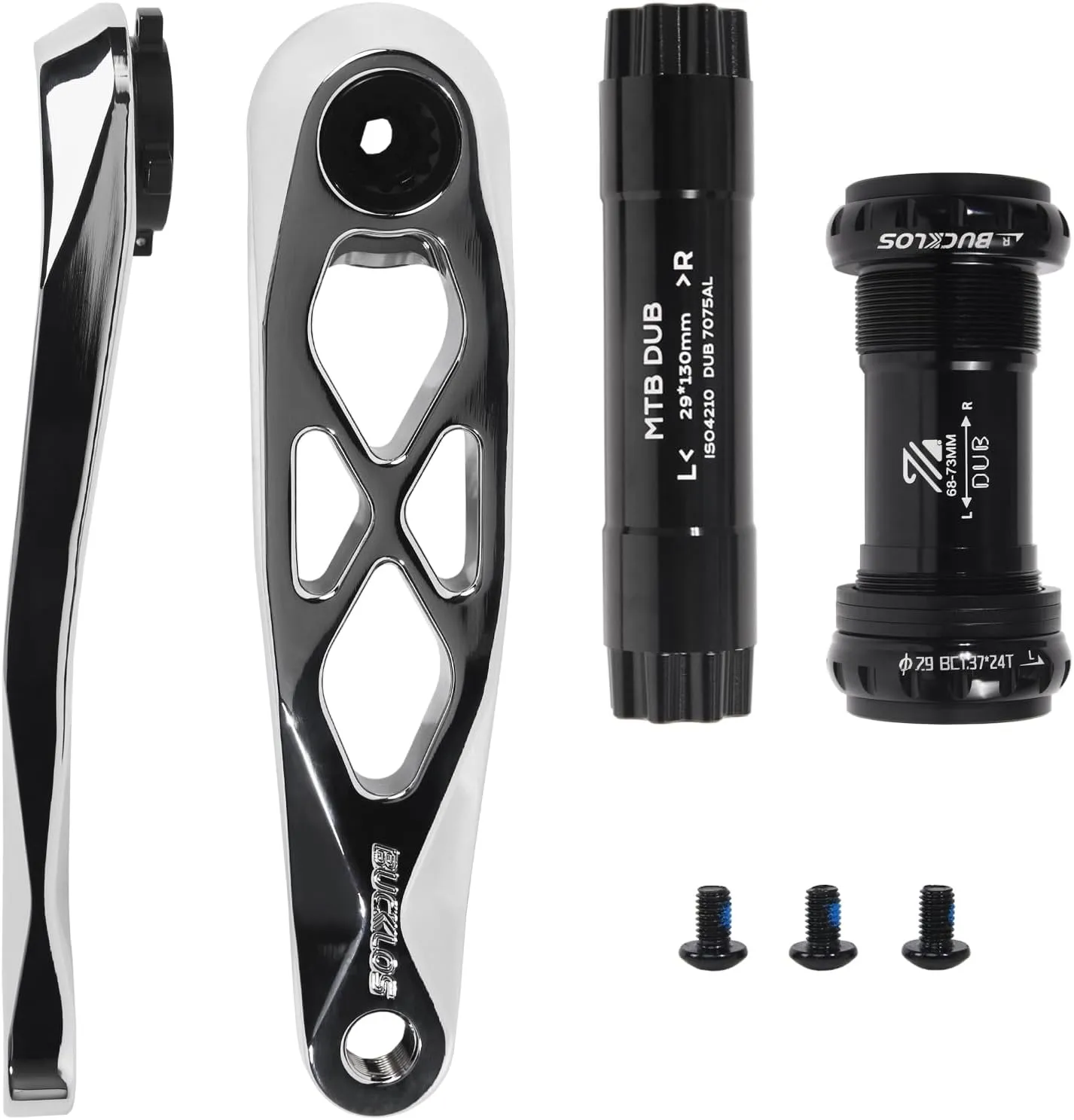 BUCKLOS MTB Mountain Bike Crank Arm Set with Bottom Bracket -170MM Aluminum Alloy Hollowtech Direct Mount Single Speed Cranksets for BMX DH AM XC Black/Titanium/Silver