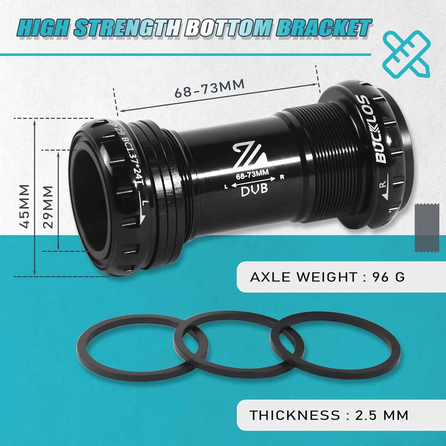 BUCKLOS MTB Mountain Bike Crank Arm Set with Bottom Bracket -170MM Aluminum Alloy Hollowtech Direct Mount Single Speed Cranksets for BMX DH AM XC Black/Titanium/Silver
