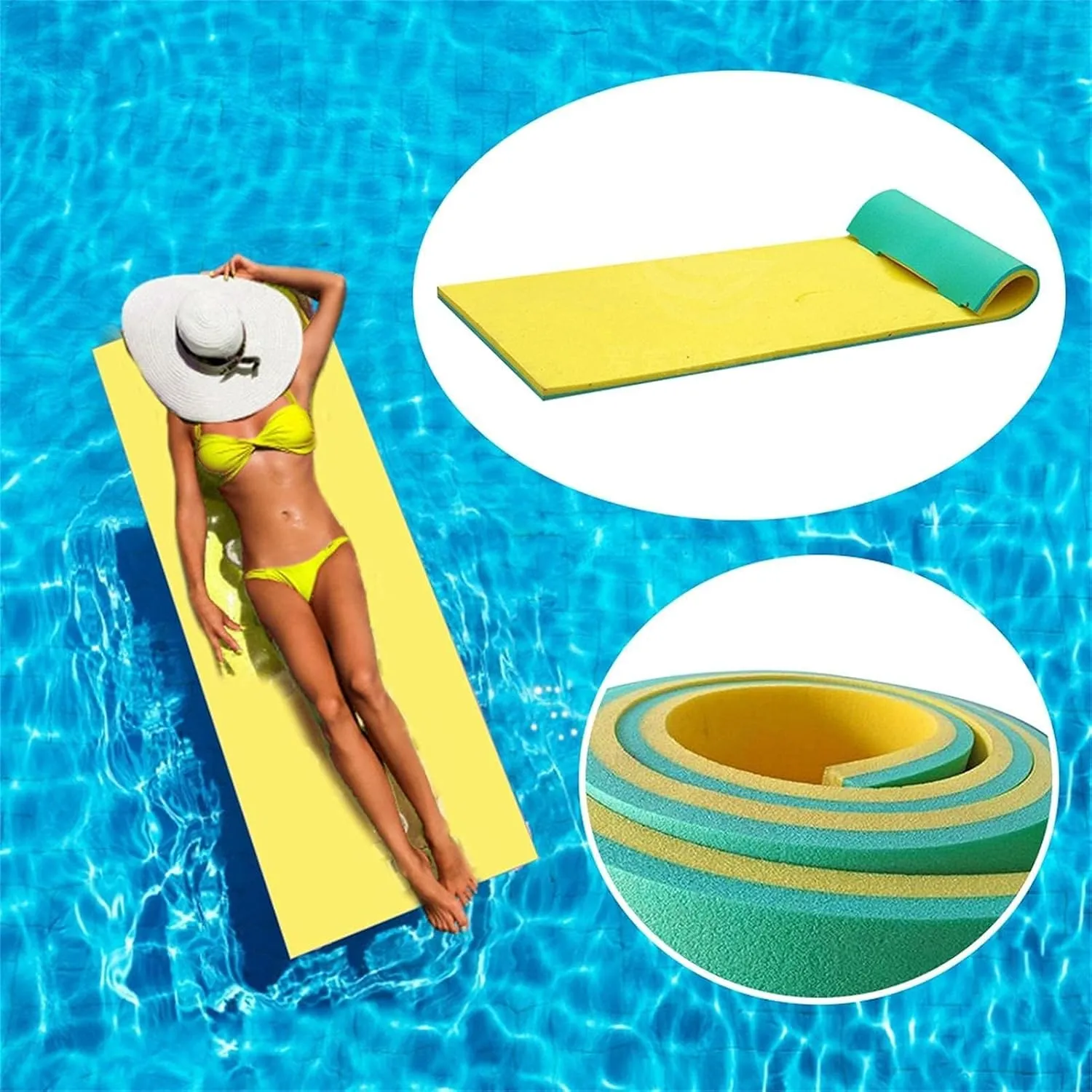 Floating Water Mat, Lily Pad Floating Mat, 3-Layer Foam Water Floating Pad for Water Recreation and Relaxing, Thick and Durable Water Activities Mat