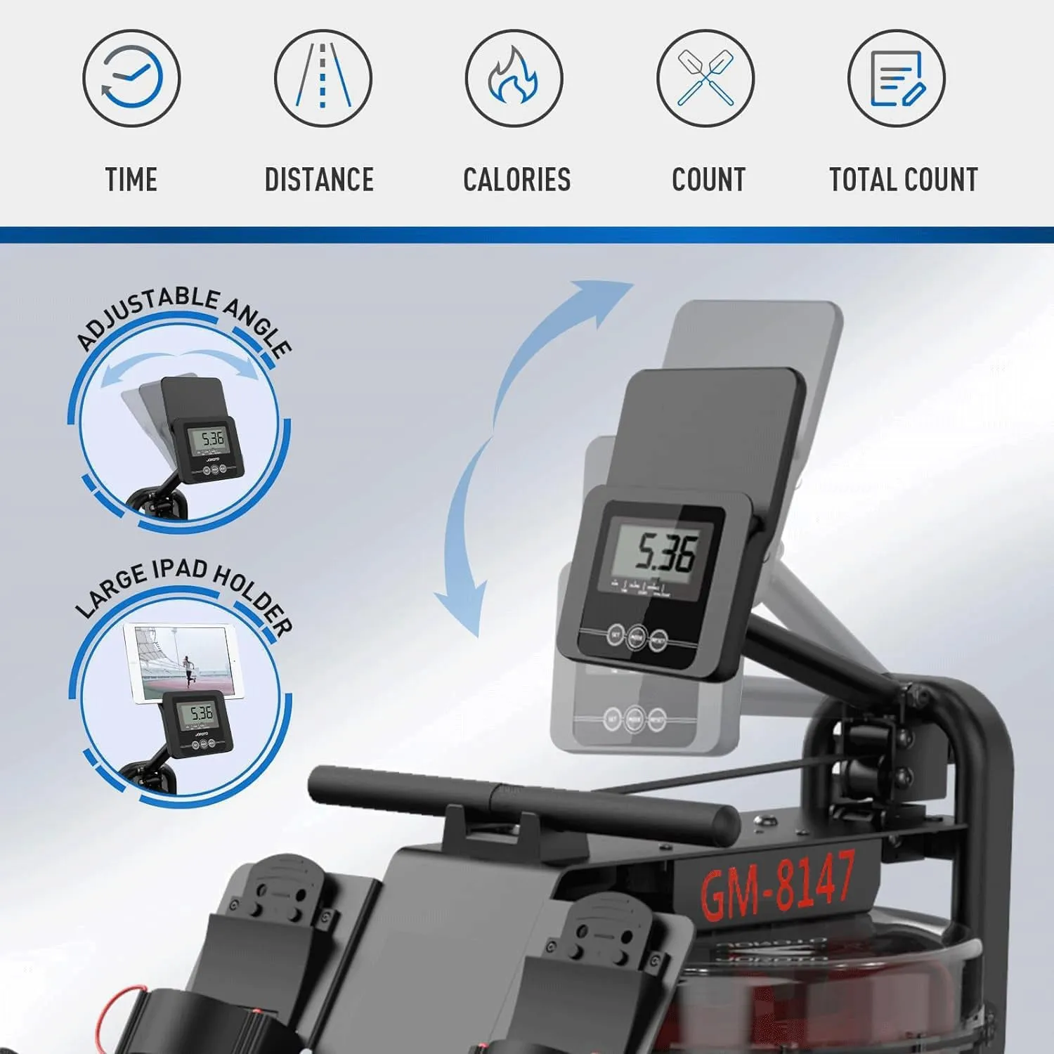 Foldable Water Rowing Machine for Home Use, 136Kg Weight Capacity ‎GM-8147 Bluetooth Function and iPad Holder