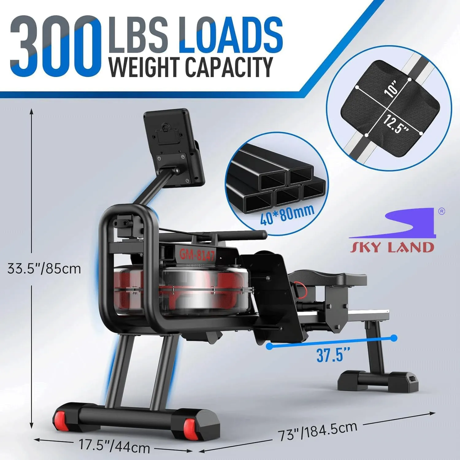 Foldable Water Rowing Machine for Home Use, 136Kg Weight Capacity ‎GM-8147 Bluetooth Function and iPad Holder