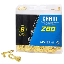 Gold 6/7/8 Speed Bike Chain, 1/2x3/32 Inch, 116 Links, Alloy Steel, Triple Strand, Suitable for Road, Mountain, Racing Bikes