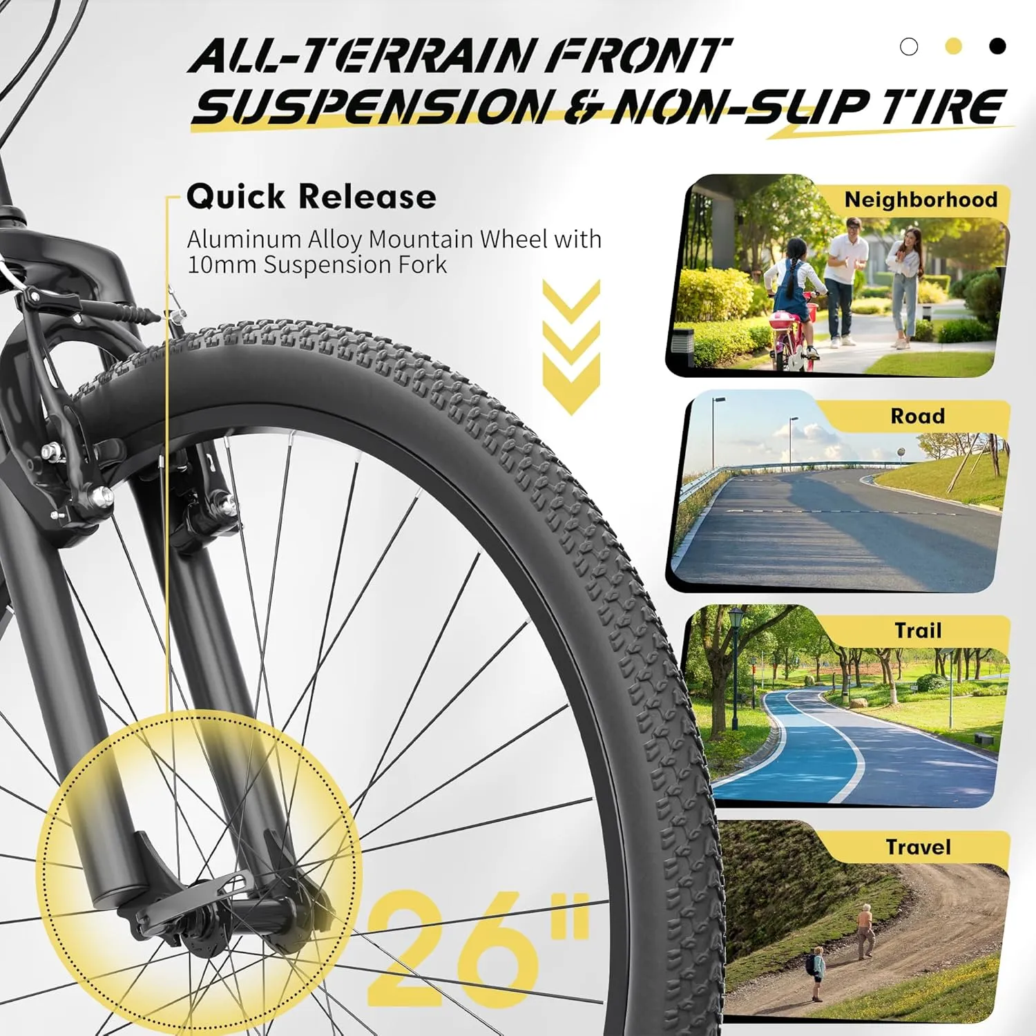 Hardtail Mountian Bikes with 7/21 Speeds Drivetrain, 26 Inch Wheel Mountian Bicycles with Front Suspension, Widened Frame Commuting Bikes with V/Dual Disc Brakes