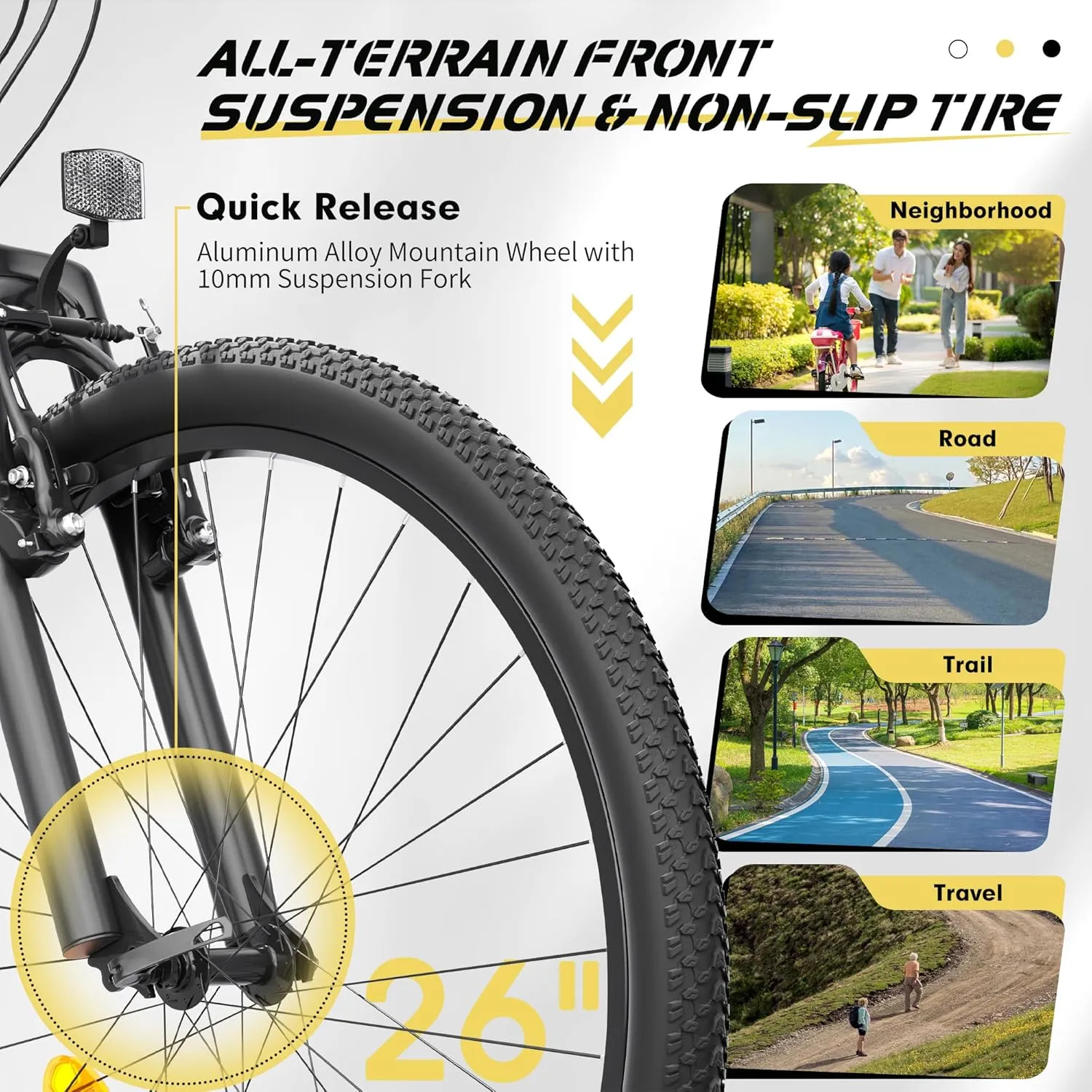 Hardtail Mountian Bikes with 7/21 Speeds Drivetrain, 26 Inch Wheel Mountian Bicycles with Front Suspension, Widened Frame Commuting Bikes with V/Dual Disc Brakes