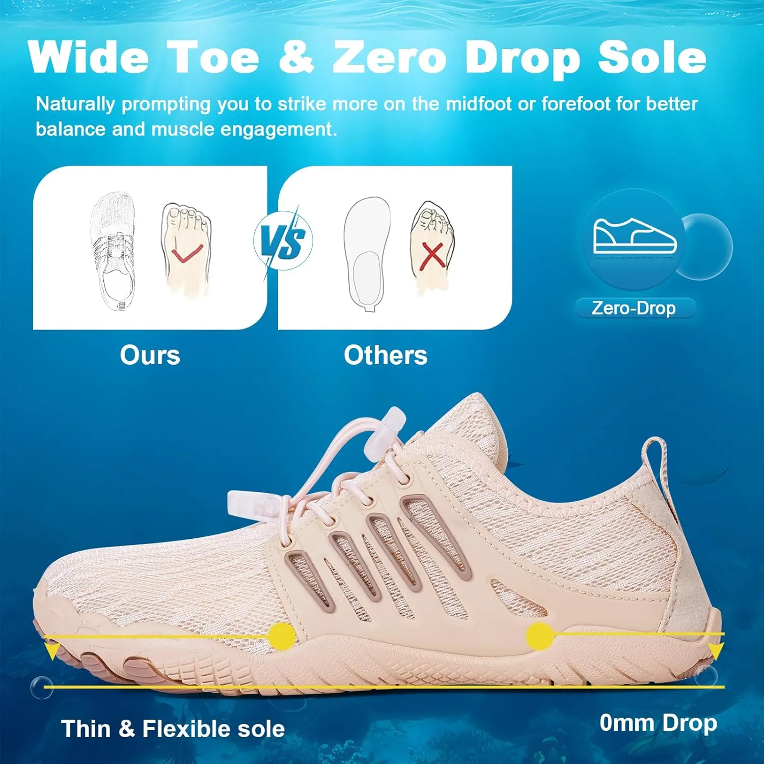 Hike Barefoot Water Shoes for Women Men, Quick-Dry Aqua Footwear Breathable Non-Slip Wide Toe Shoe for Beach Swim River Pool Lake Hiking Kayaking Surfing