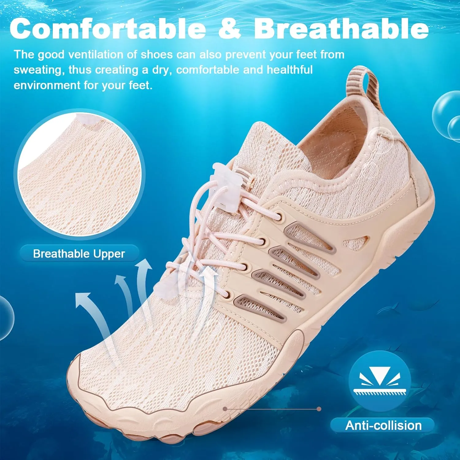 Hike Barefoot Water Shoes for Women Men, Quick-Dry Aqua Footwear Breathable Non-Slip Wide Toe Shoe for Beach Swim River Pool Lake Hiking Kayaking Surfing