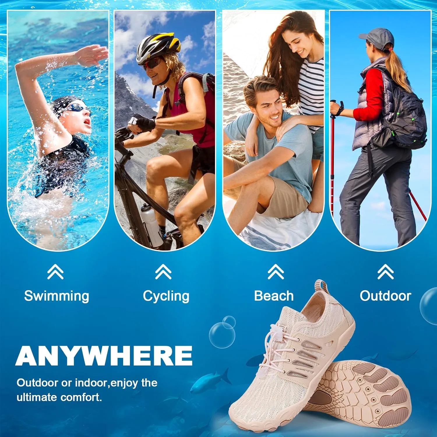 Hike Barefoot Water Shoes for Women Men, Quick-Dry Aqua Footwear Breathable Non-Slip Wide Toe Shoe for Beach Swim River Pool Lake Hiking Kayaking Surfing