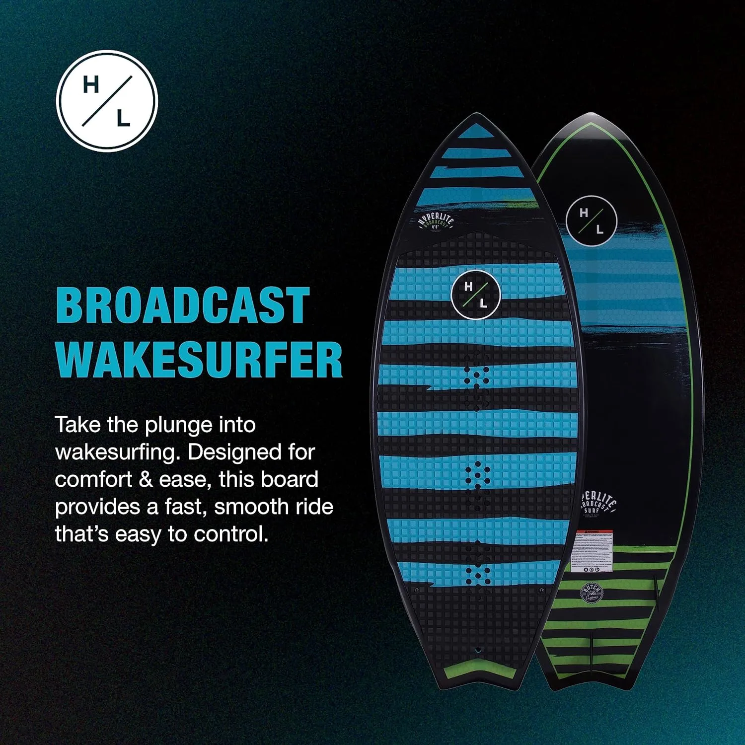 Hyperlite Broadcast Wakesurfer - Wakesurf Board Endorsed by Shaun Murray - Great for All Wake Surfers, from Beginners to Intermediate Riders