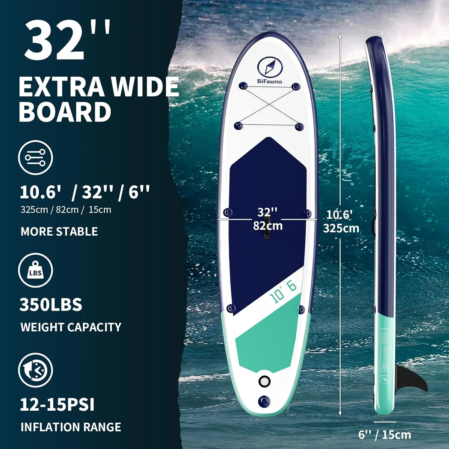 Inflatable Stand Up Paddle Board with SUP Paddles, Fins, Valve Adapter. Non-Slip Deck, Wide Stance, Bottom Fin. Ultra-Light SUP for All Skill Levels.