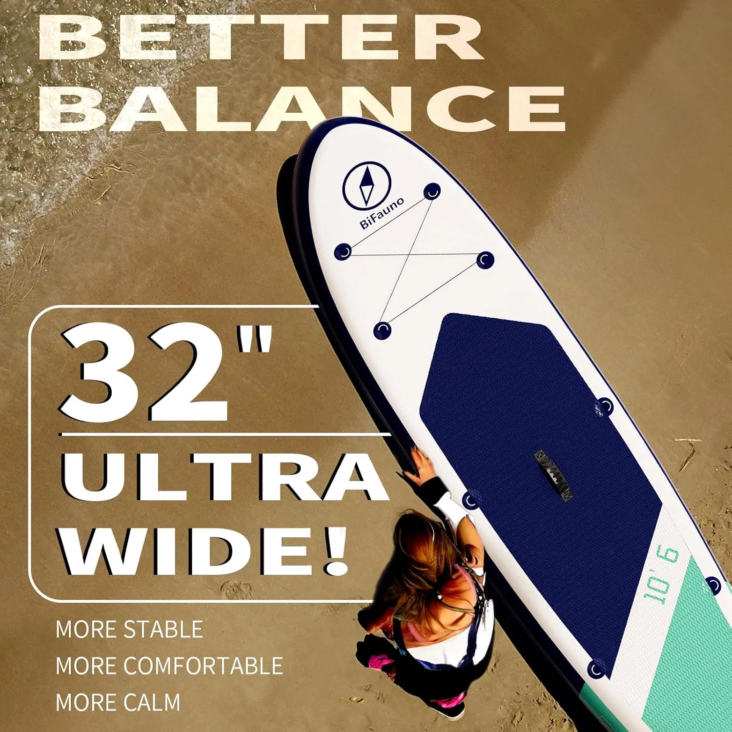 Inflatable Stand Up Paddle Board with SUP Paddles, Fins, Valve Adapter. Non-Slip Deck, Wide Stance, Bottom Fin. Ultra-Light SUP for All Skill Levels.