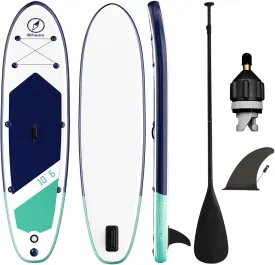 Inflatable Stand Up Paddle Board with SUP Paddles, Fins, Valve Adapter. Non-Slip Deck, Wide Stance, Bottom Fin. Ultra-Light SUP for All Skill Levels.