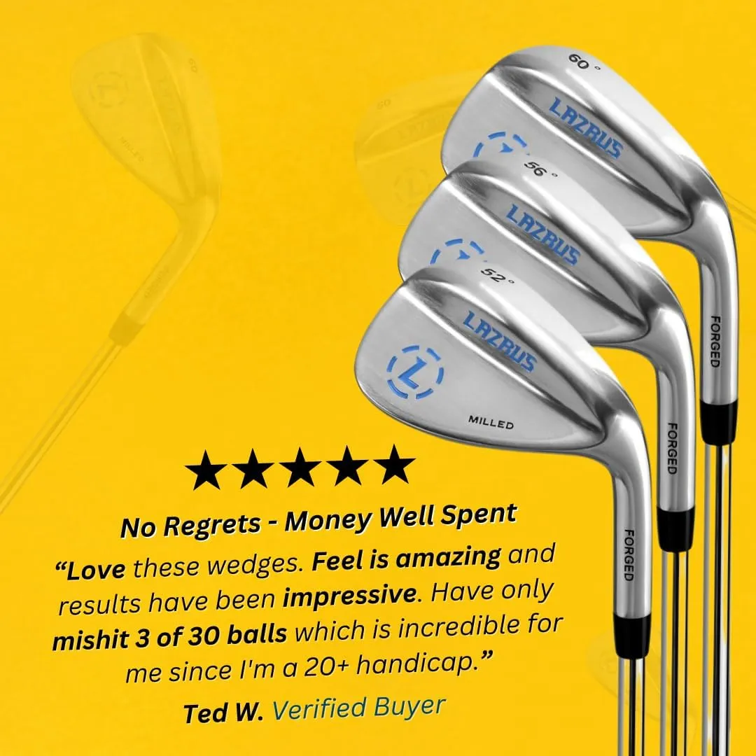 LAZRUS Premium Forged Golf Wedge Set for Men - 52, 56, 60 Degree Wedges   Milled Face for More Spin - Great Golf Gift