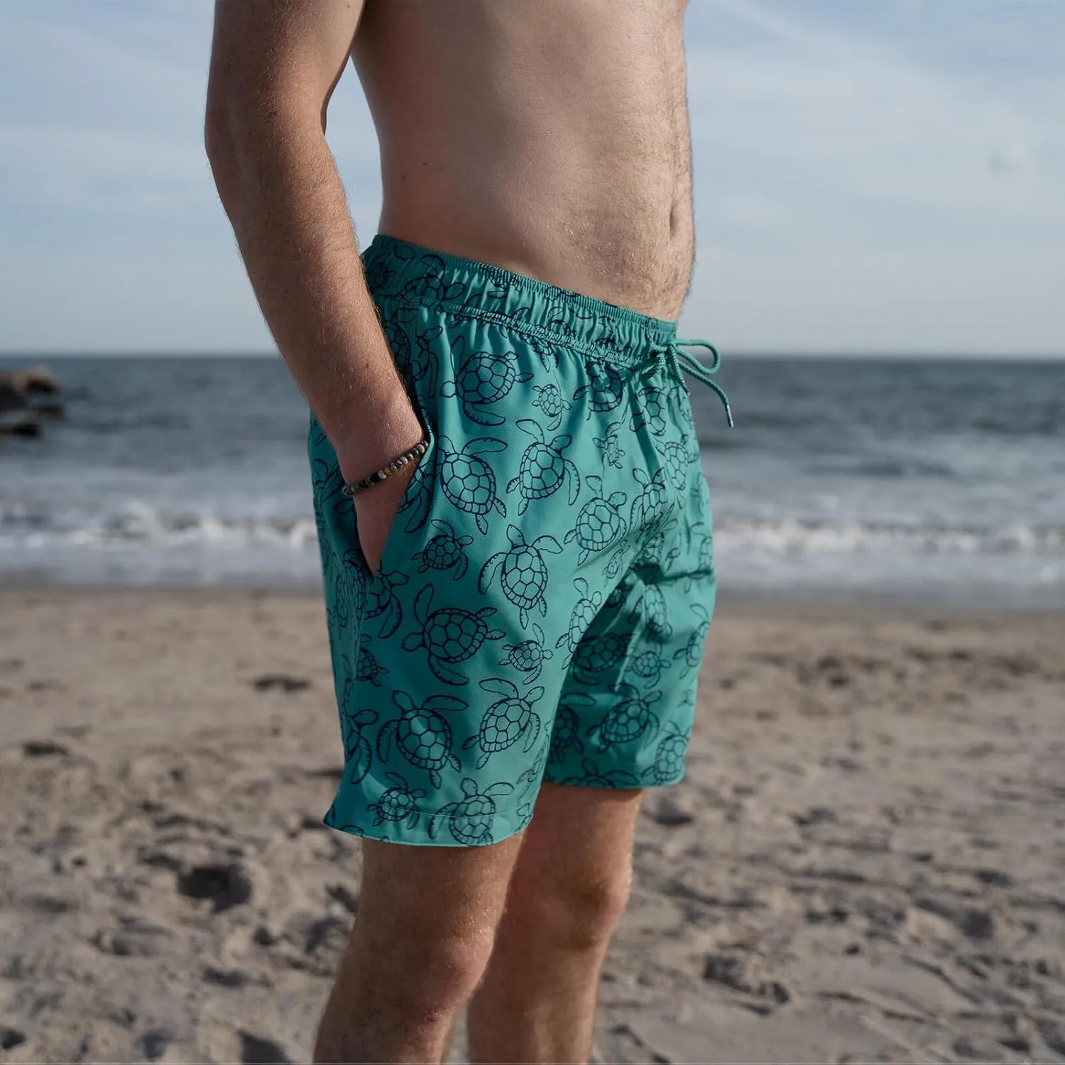 Mens Swim Trunks with Compression Liner Anti Chafing 7 inch Inseam Stretch Quick Dry Swim Shorts with Phone Pocket