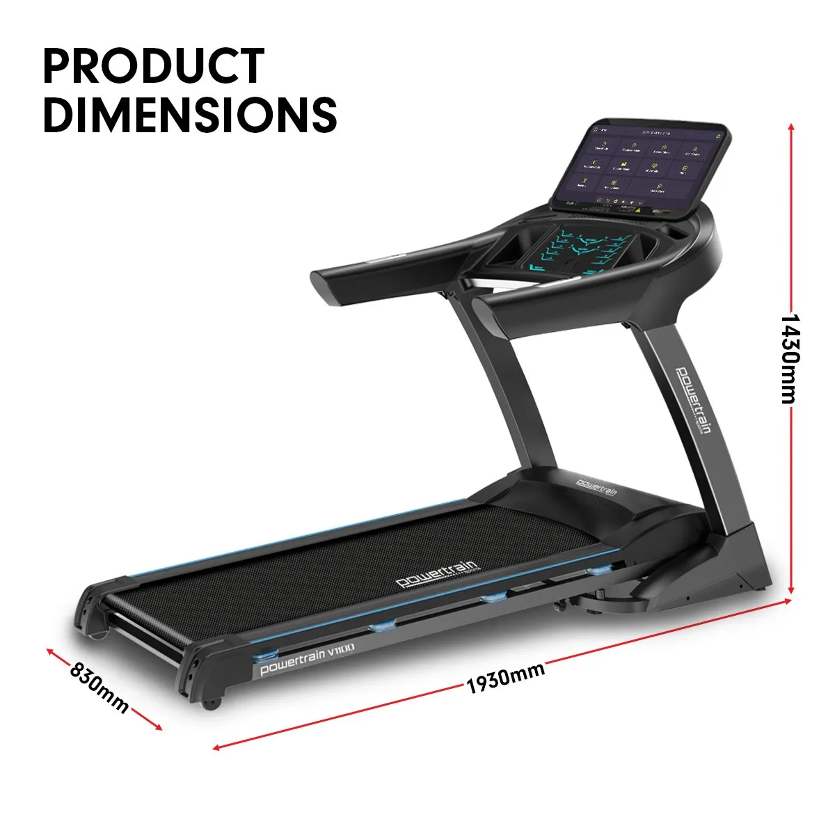 Powertrain V1100 Treadmill with Wifi Touch Screen and Incline