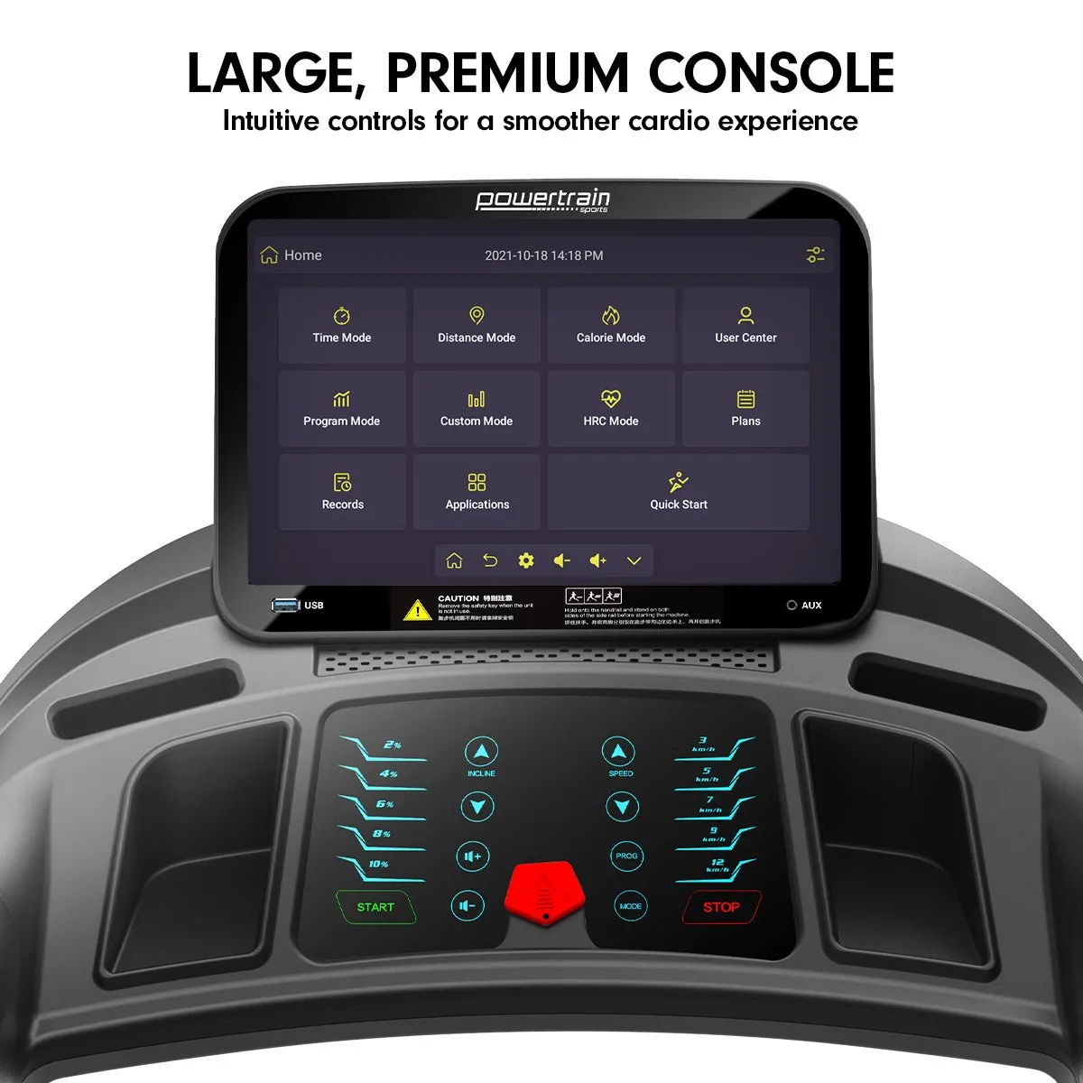 Powertrain V1100 Treadmill with Wifi Touch Screen and Incline