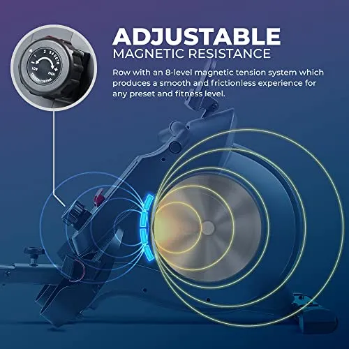 Sunny Health & Fitness Rowing Machine with Magnetic Resistance, LCD Monitor, 8-level Resistance, 1117 mm Step Length, 113 KG Max. Weight - SF-RW5515, Ergometer, Training Computer