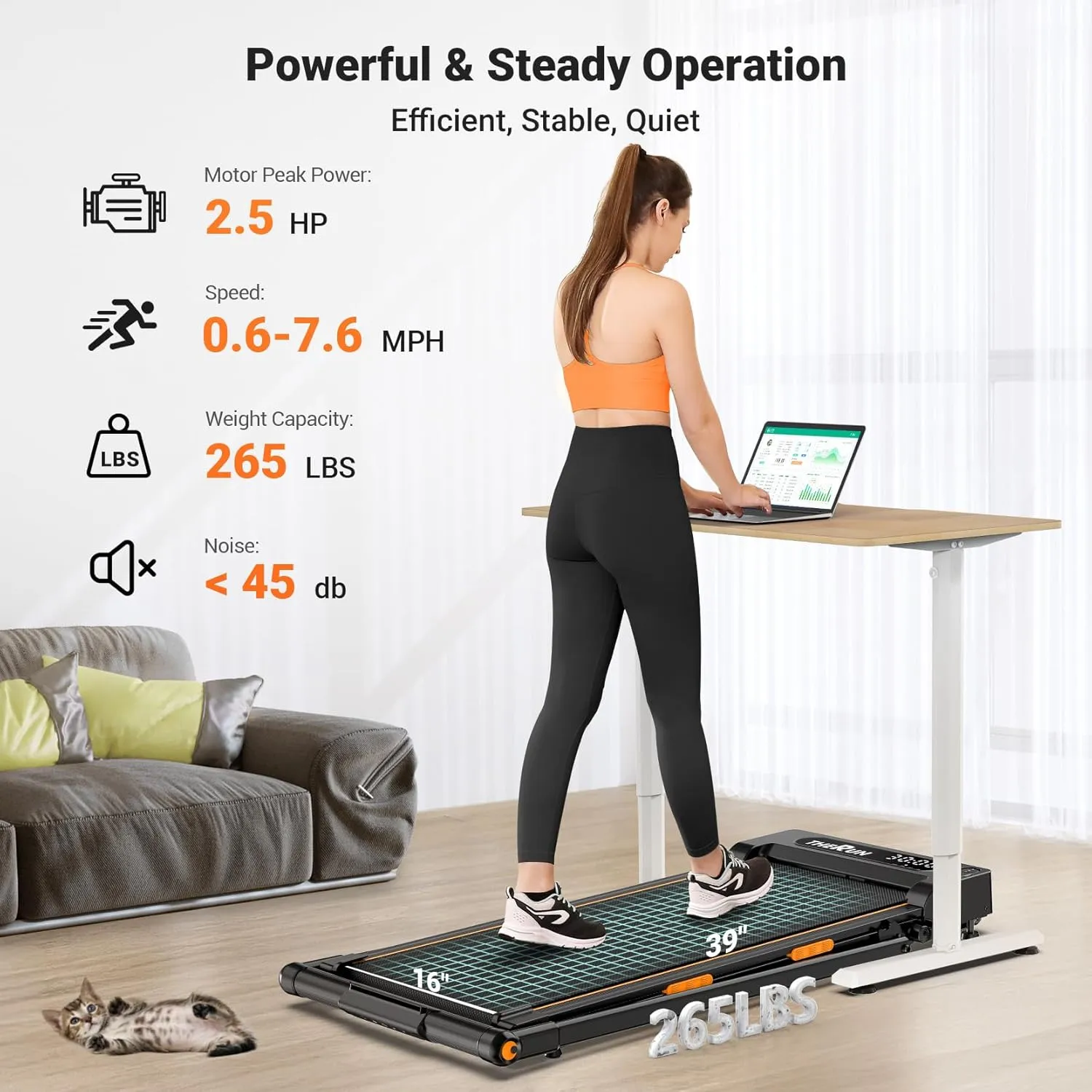 THERUN Walking Pad Treadmill, 2.5 HP Under Desk Treadmills, 2 in 1 Foldable for Home, Walking Pad with Handle Bar, 16" Widened Running Belt, with Remote Control & LED Touch Screen