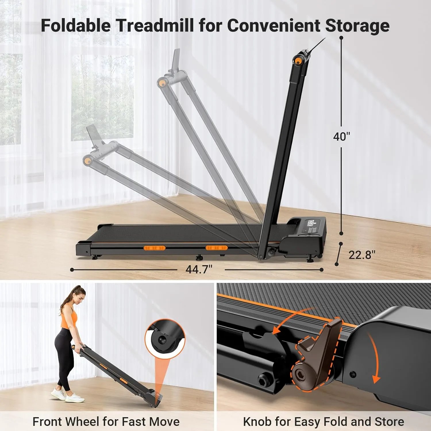 THERUN Walking Pad Treadmill, 2.5 HP Under Desk Treadmills, 2 in 1 Foldable for Home, Walking Pad with Handle Bar, 16" Widened Running Belt, with Remote Control & LED Touch Screen