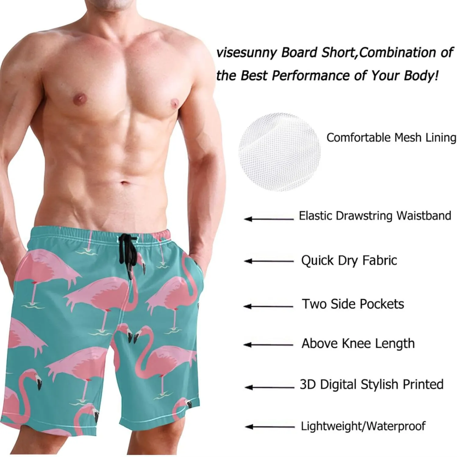 visesunny Stylish Summer Swim Trunks Men's Quick Dry Board Shorts Bathing Suit with Pockets for Men Boyfriends Youth