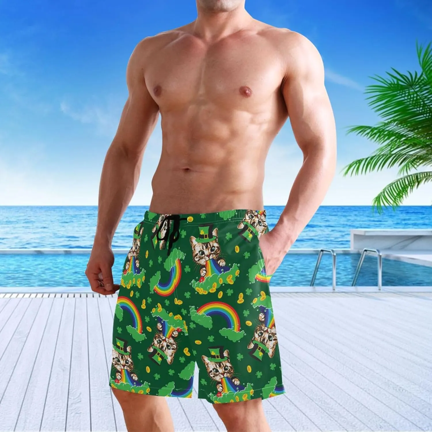 visesunny Stylish Summer Swim Trunks Men's Quick Dry Board Shorts Bathing Suit with Pockets for Men Boyfriends Youth
