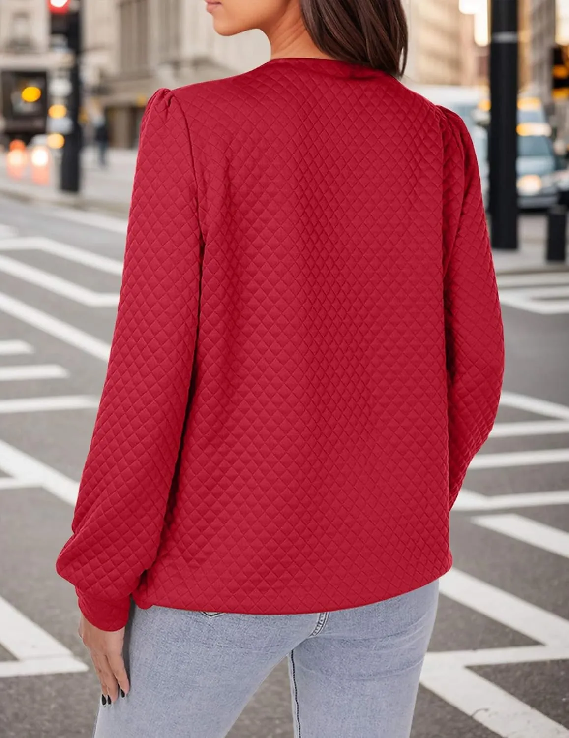 Women Long Puff Sleeve Sweatshirt 2025 Fall Fashion Sweater Lightweight Knit Twist Texture Tops