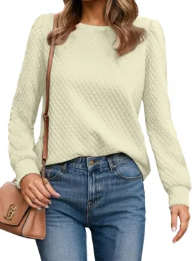 Women Long Puff Sleeve Sweatshirt 2025 Fall Fashion Sweater Lightweight Knit Twist Texture Tops
