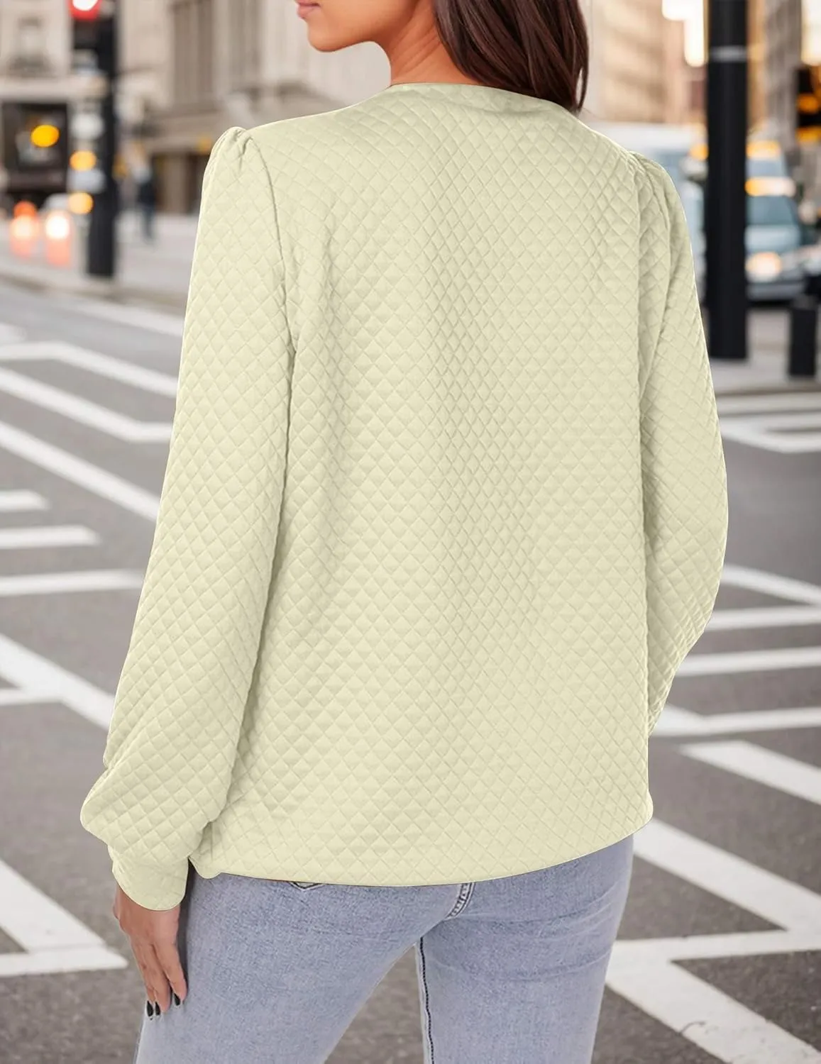 Women Long Puff Sleeve Sweatshirt 2025 Fall Fashion Sweater Lightweight Knit Twist Texture Tops