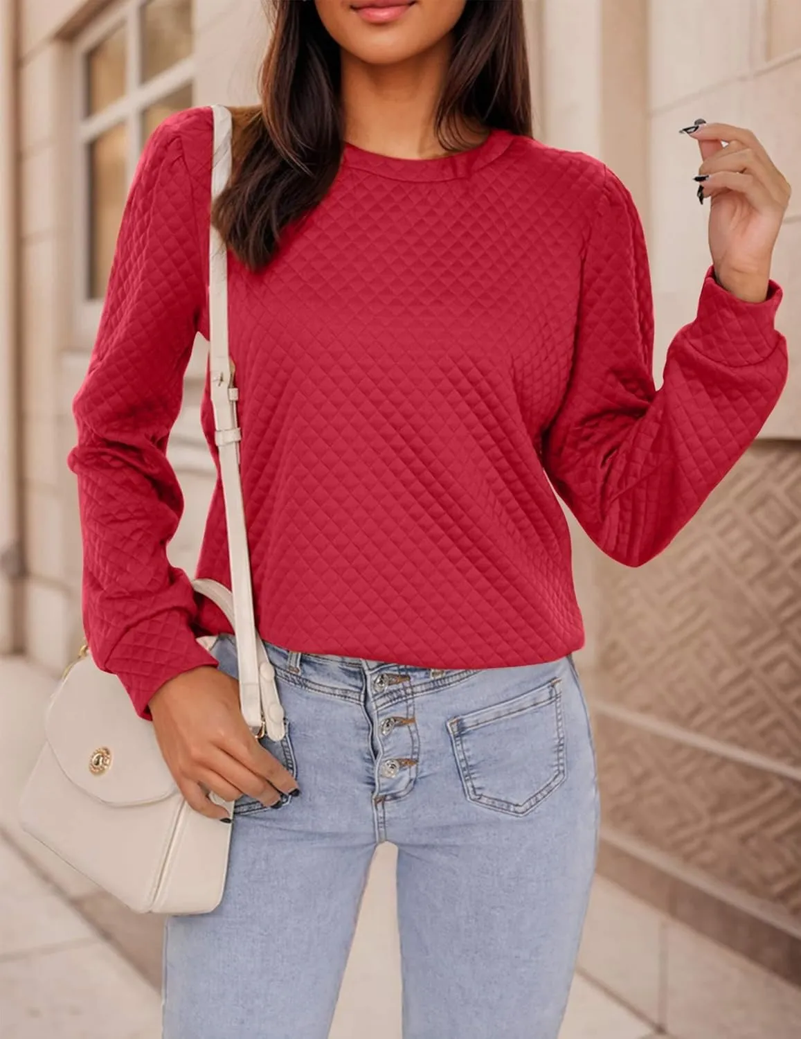 Women Long Puff Sleeve Sweatshirt 2025 Fall Fashion Sweater Lightweight Knit Twist Texture Tops