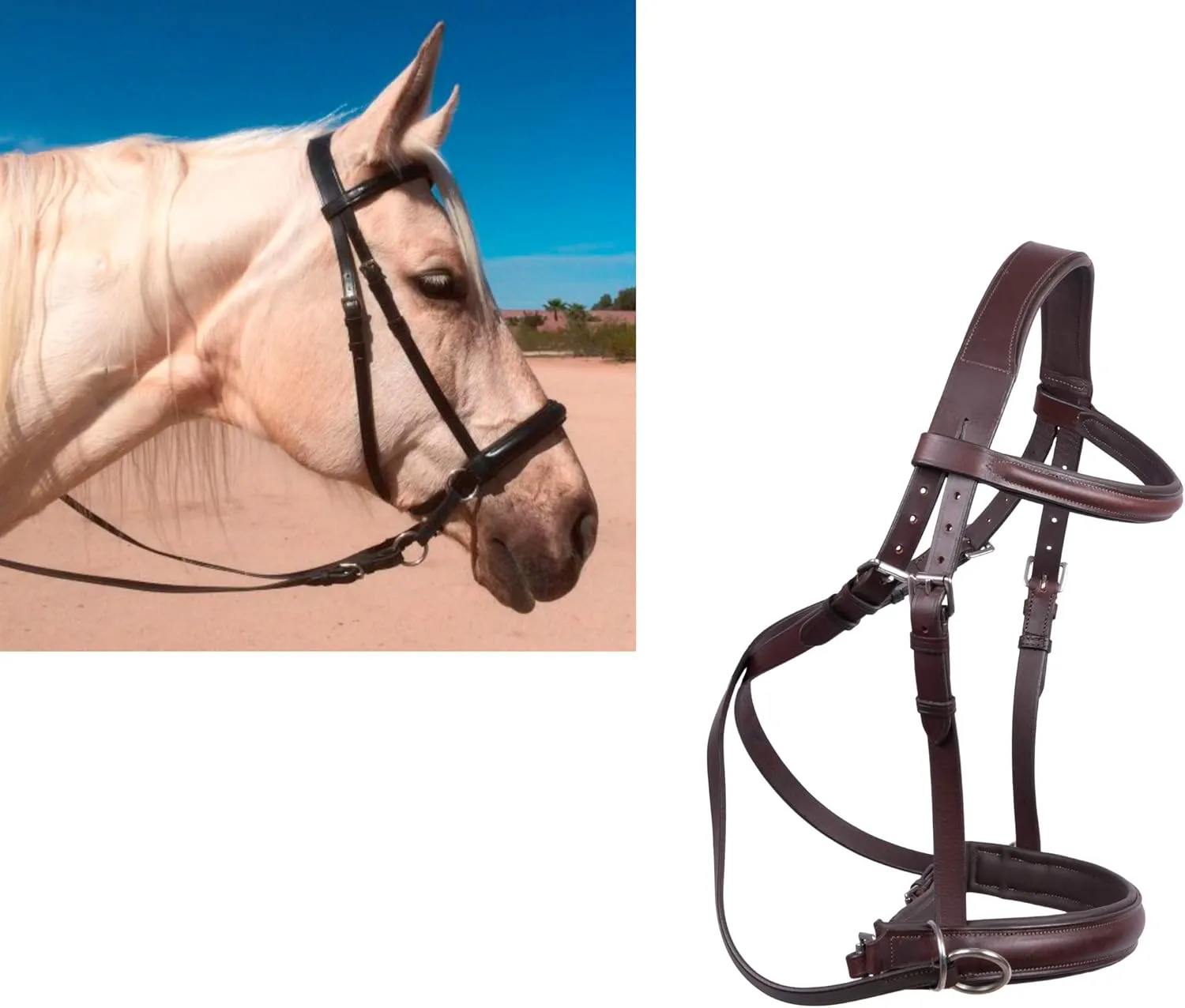 Wonder Care Genuine English Leather Crossover | Crossunder Bitless Horse Bridle Headstall with Reins