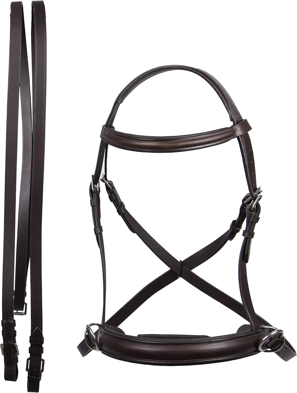 Wonder Care Genuine English Leather Crossover | Crossunder Bitless Horse Bridle Headstall with Reins