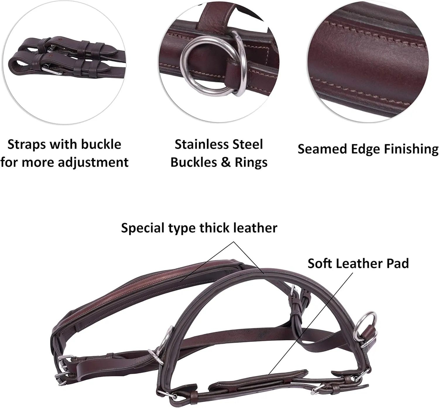 Wonder Care Genuine English Leather Crossover | Crossunder Bitless Horse Bridle Headstall with Reins