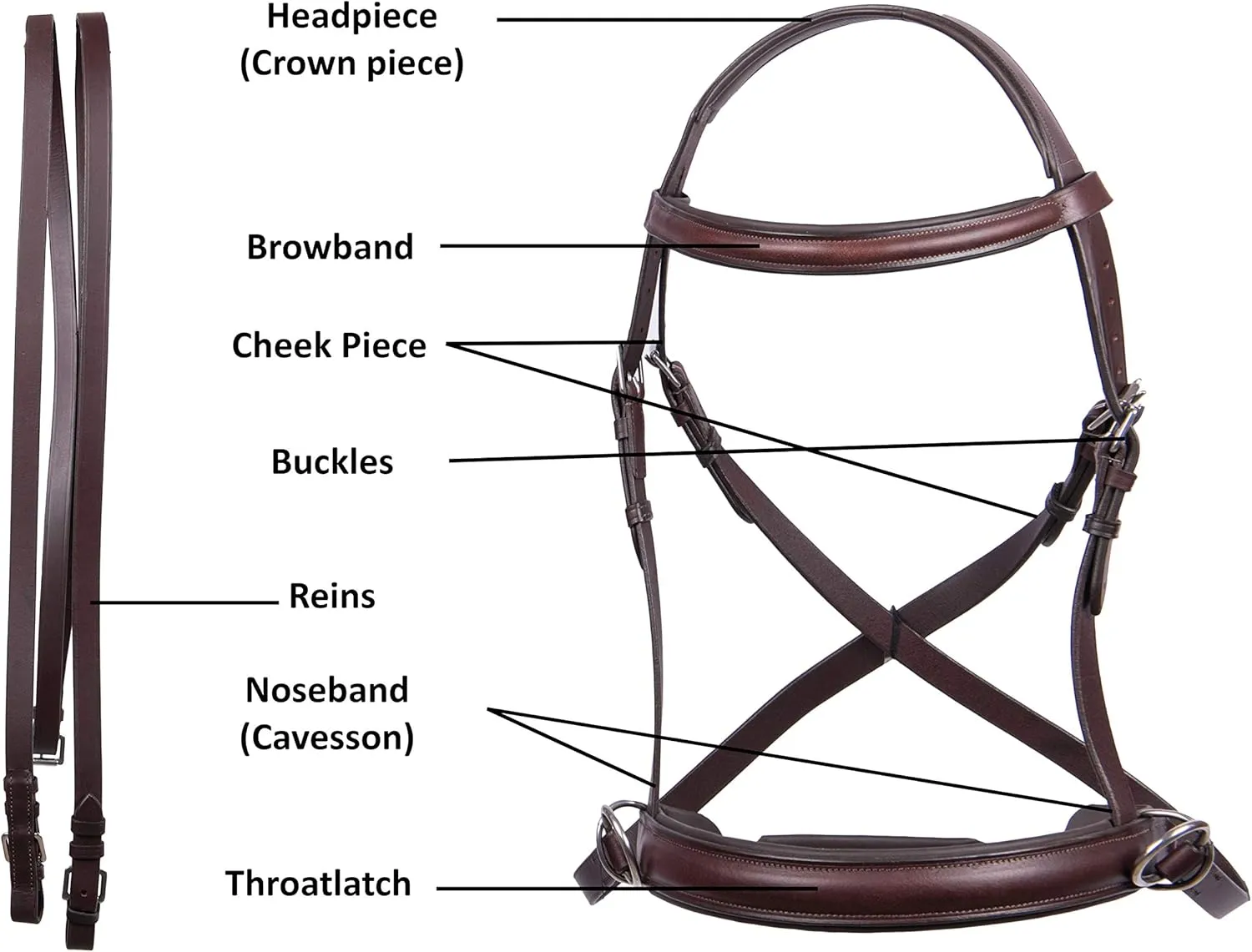 Wonder Care Genuine English Leather Crossover | Crossunder Bitless Horse Bridle Headstall with Reins