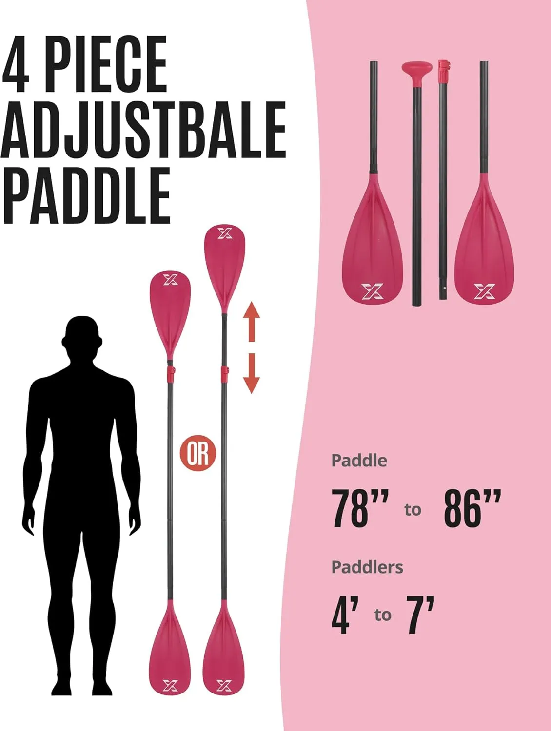 ZLX Paddle Board Paddle, 3 or 4 Piece Adjustable SUP Paddle, Detachable Floating Kayak Paddles, Lightweight Oar with Premium Durable Fiber Blade, for Paddleboard, Surfing, Water Sports Enjoyment